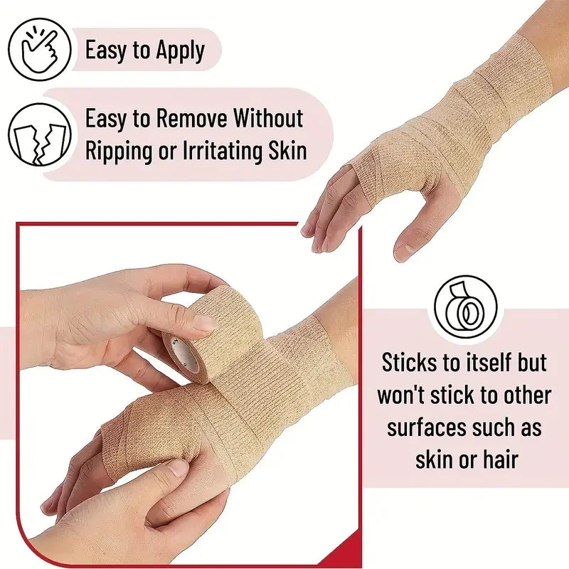 Self-Adhering Elastic Bandage Wrap – Beige, 5 yd Rolls
