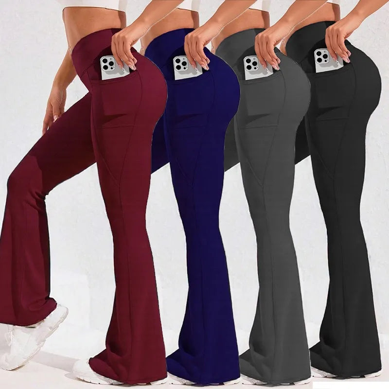 Women’s High-Waisted Flare Yoga Pants with Side Pockets