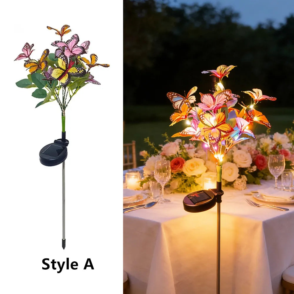 Festival Solar Outdoor Lights Butterfly Flower Garden Fairy Lights Wedding Birthday Decorations Lawn Lamp Yard Path Ornament