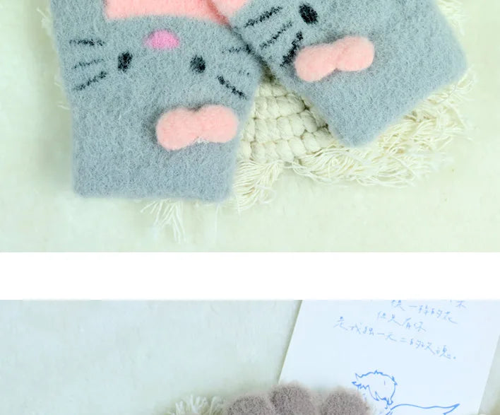 Kids’ Color-Block Cat Knit Gloves