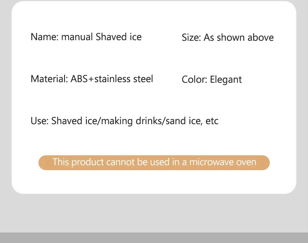 Manual Hand-Crank Ice Crusher – Portable Shaved Ice & Smoothie Maker, Non-Slip Base, Easy to Clean
