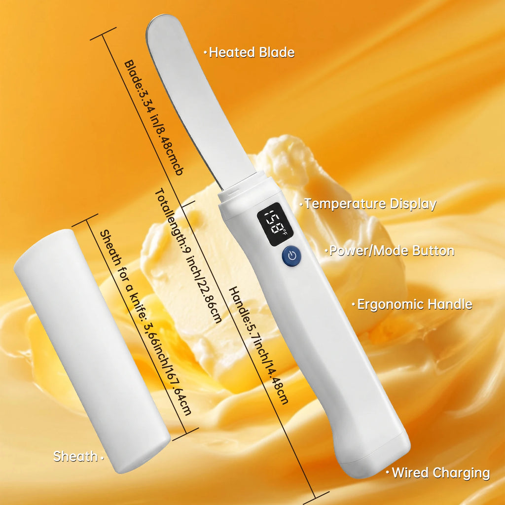 USB Rechargeable Heated Butter Knife – Electric Spreader for Cold Butter, Cheese & Chocolate, LED Display, CE Certified
