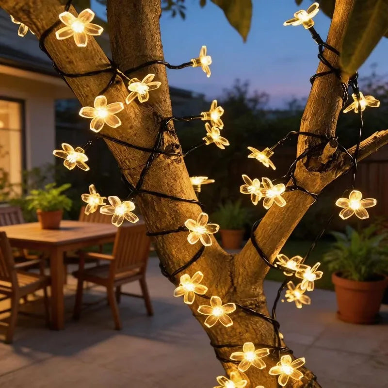 20/50/100Leds Solar String Lights Cherry Flower Fairy Lamp Waterproof Outdoor Garden Party Tree Decoration
