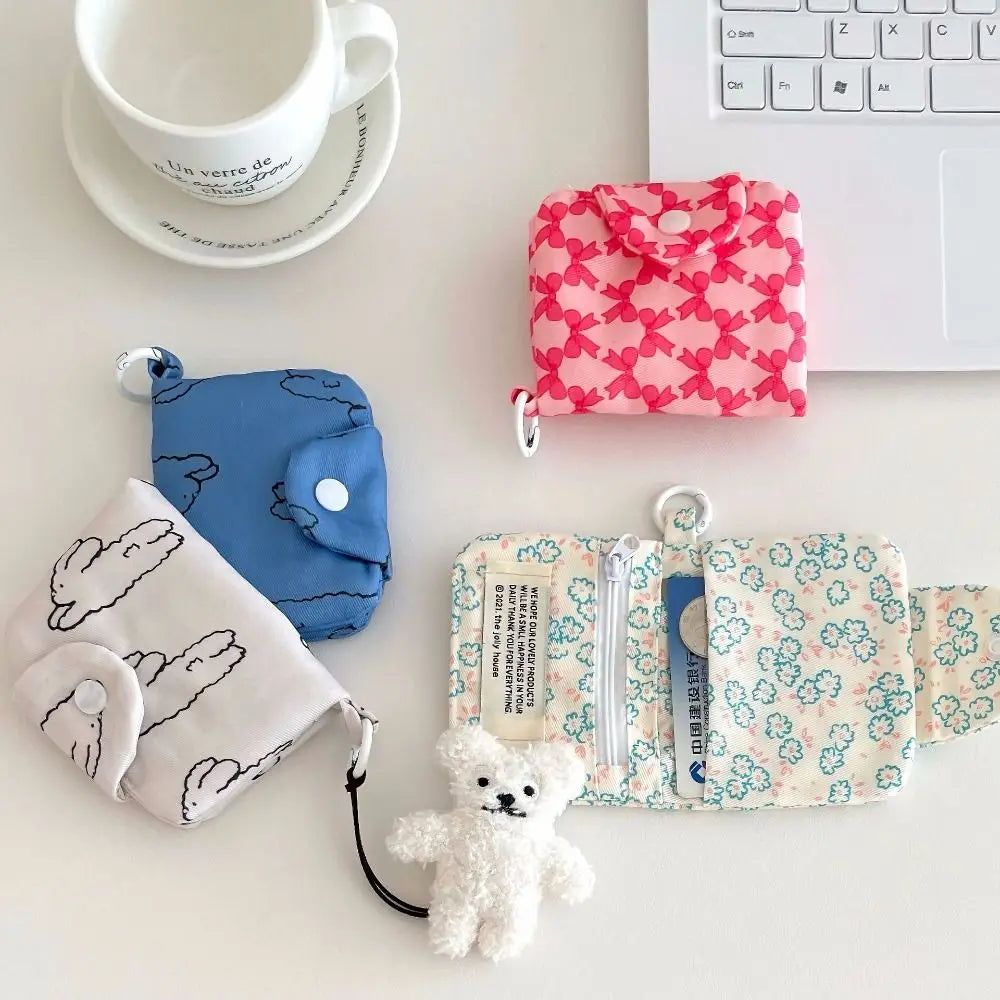Mini Floral Coin Purse – Snap Card Holder with Key Ring, 4 Prints