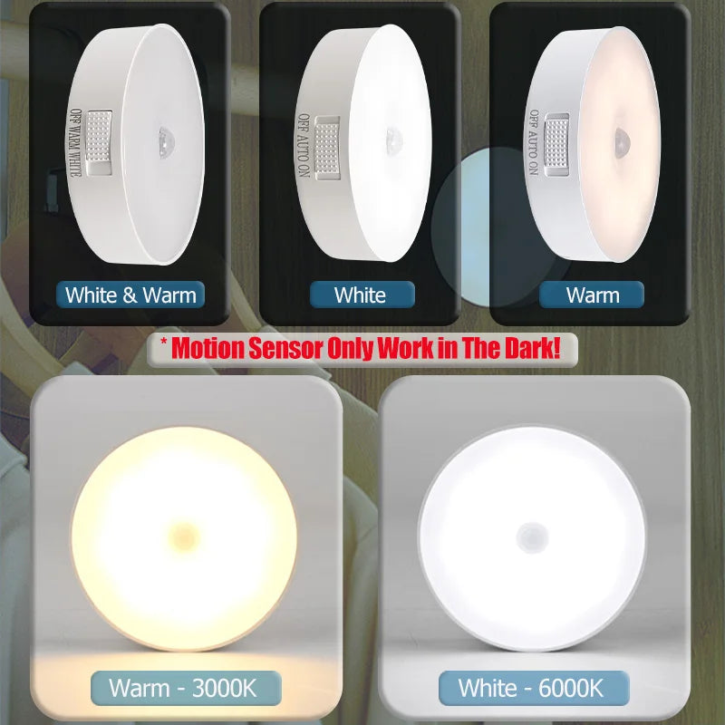 Rechargeable Round Motion-Sensor LED Night Light