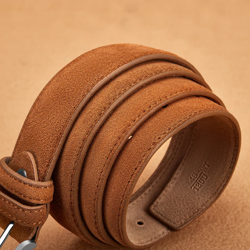 Suede-Look Casual Belt with Classic Pin Buckle