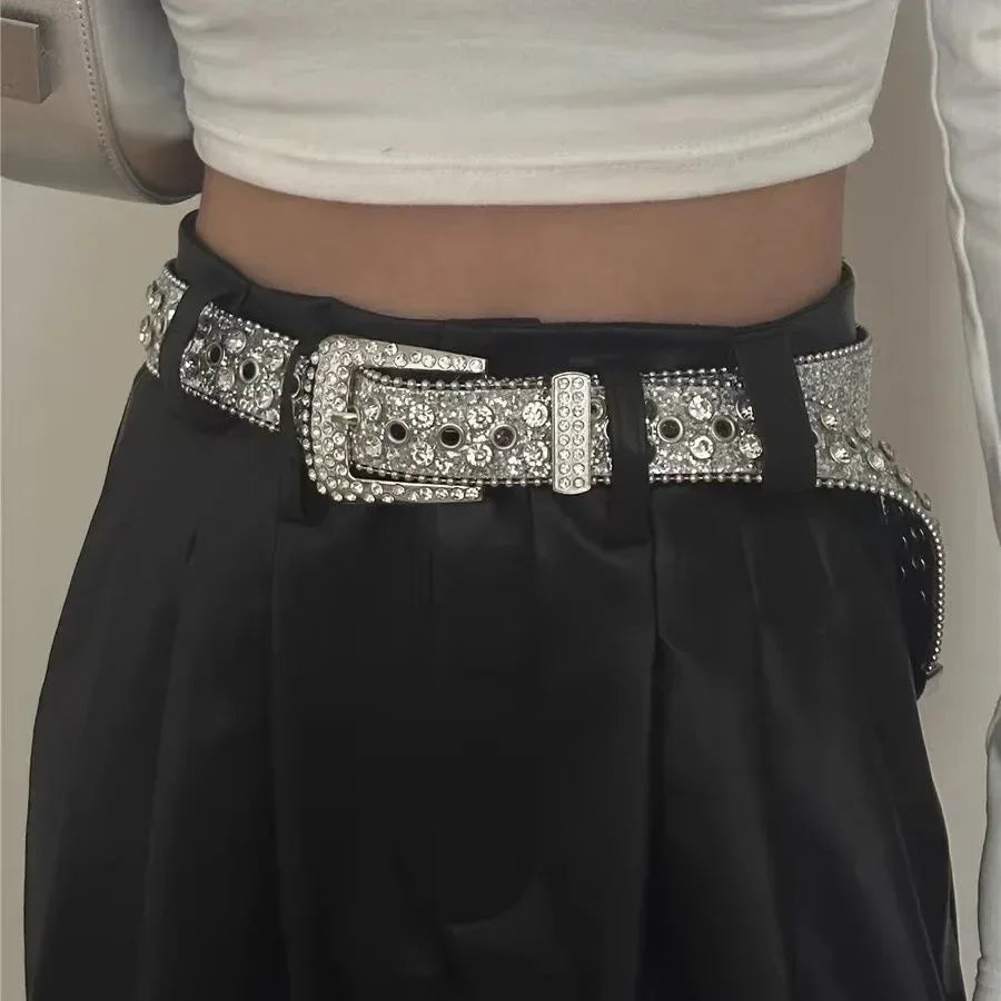 Women’s Rhinestone Western-Style Faux Leather Belt