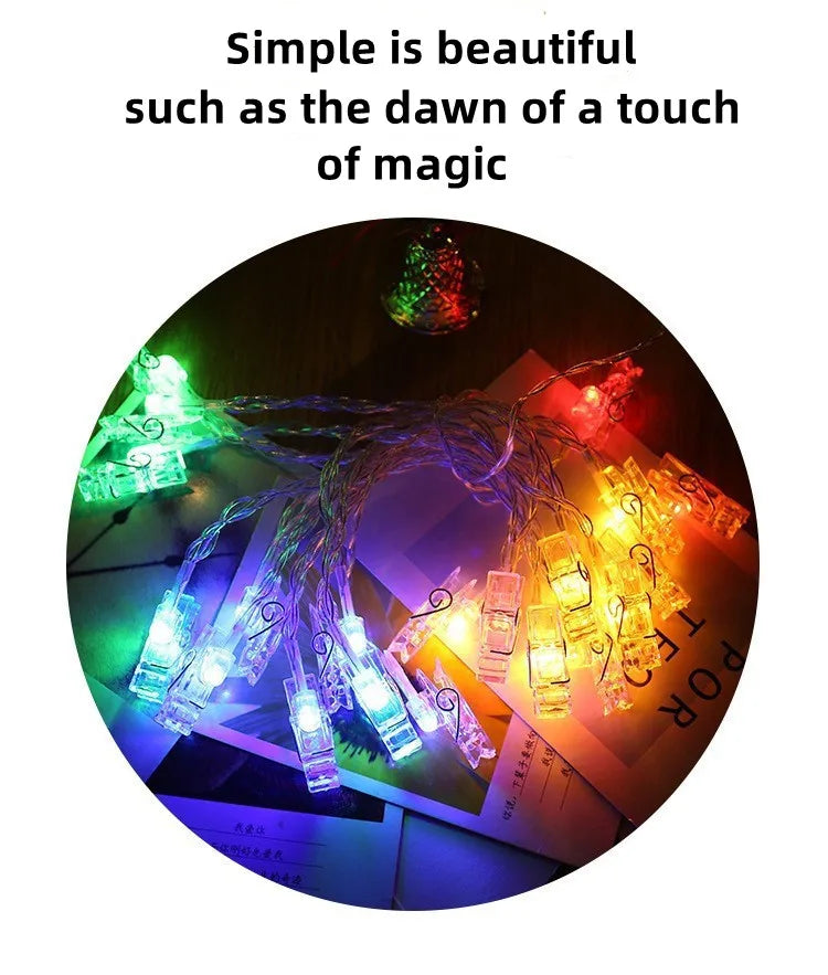 1pc 1.5M10L Photo Clips String Lights Christmas Fairy Lights Battery-operated Garland Hanging Picture Cards Holder Holiday Lamp