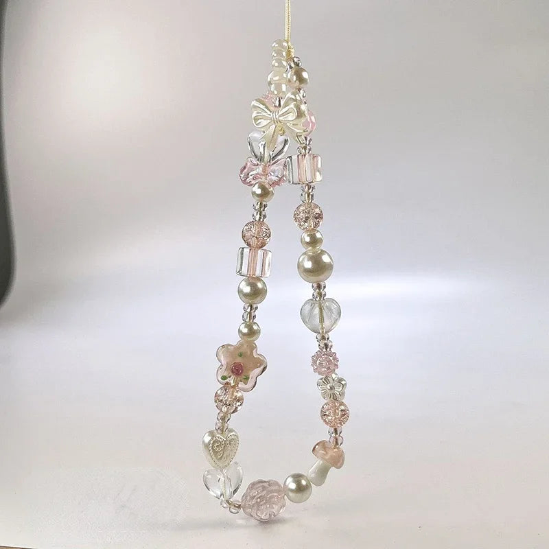 Bow & Flower Beaded Phone Charm Strap