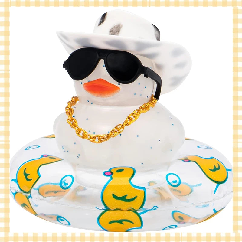 Car Rubber Duck, Coloured  Duck Decoration Dashboard with Sun Hat Swim Ring Necklace Sunglasses for Car Dashboard Decorations