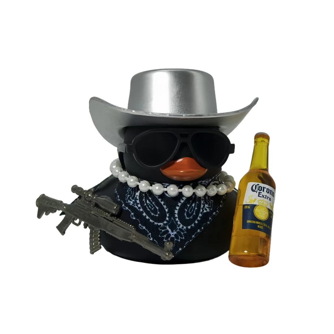 1 Stk. coole Cowboy-Ente Auto Armaturenbrett Deko, lustiges Enten-Ornament mit Hut & Accessoires, einzigartiges Auto-Innendekorationsgeschenk