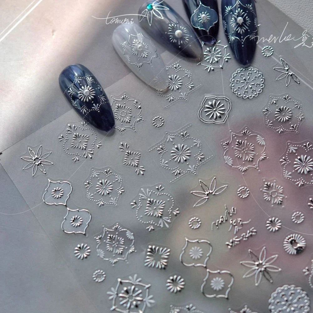 5D Luxury Nail Art Stickers – Gold Gemstone & Courtly Pattern Manicure Decals