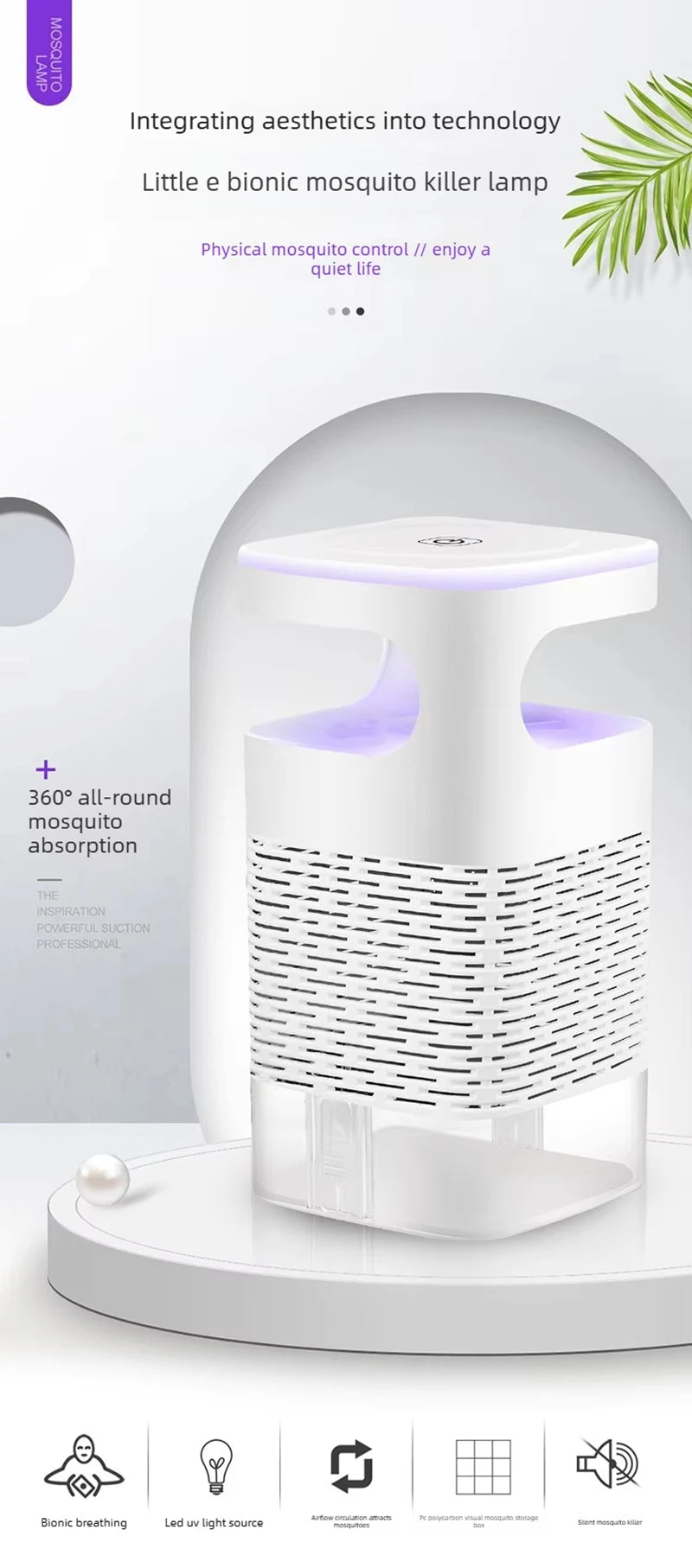 Mosquito Killer Lamp Electronic LED Light Trap USB Fly Bug Mosquito Repeller Upgraded Inhalation Fly Killer Ultra Quiet for Home