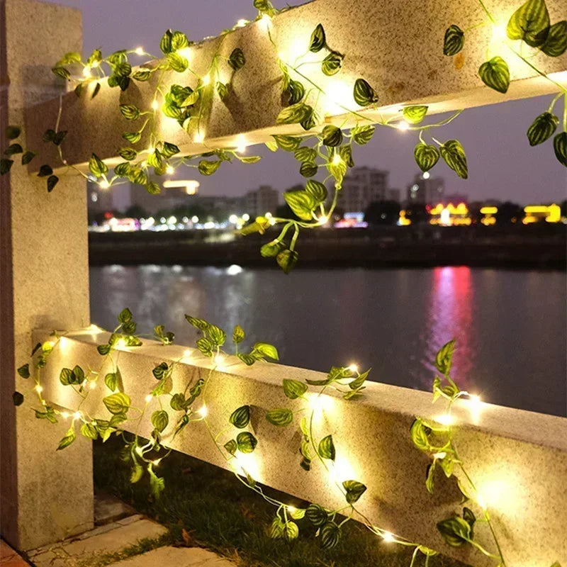 2M 5M LED Rose Flower String Lights Simulation Vine Leaf Fairy Light Christmas Decoration Garland Lamp for Room Wedding Garden