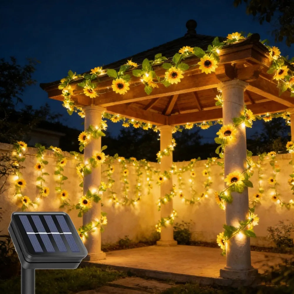 Solar Sunflower Vine String Lights – Artificial Flower LED Atmosphere Lamp for Garden, Wedding & Holiday Décor (2M/6.56ft, 5M/16.40ft, 10M/32.80ft)