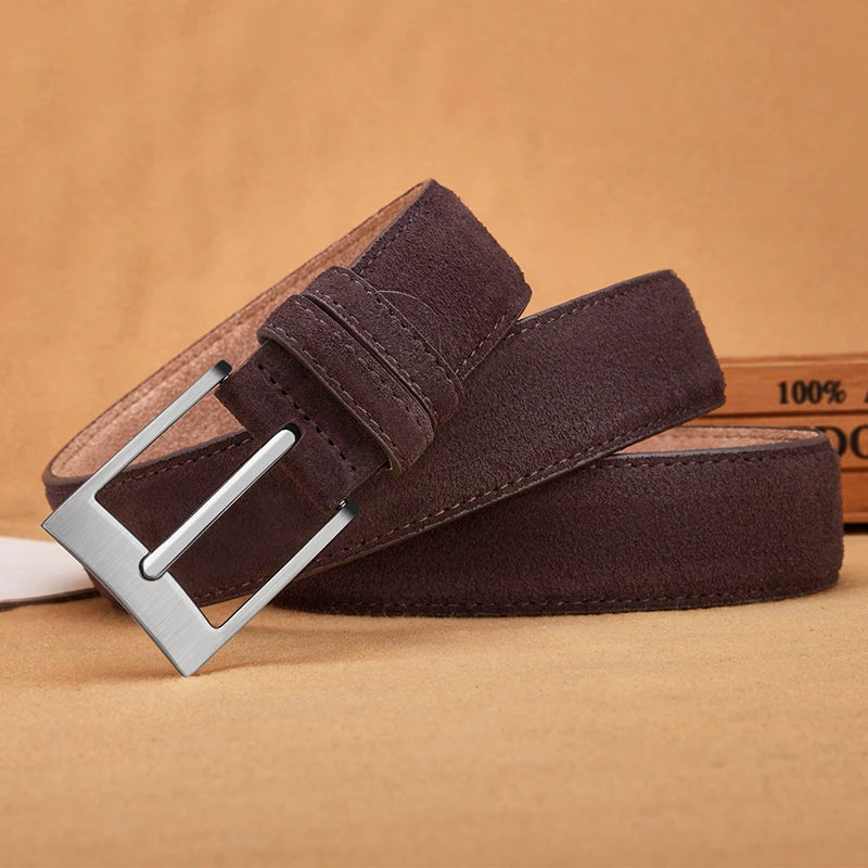 Suede-Look Casual Belt with Classic Pin Buckle