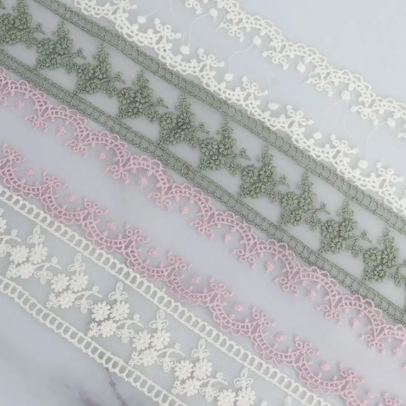 Embroidered Floral Lace Ribbon – Sheer Craft Trim, 35 in