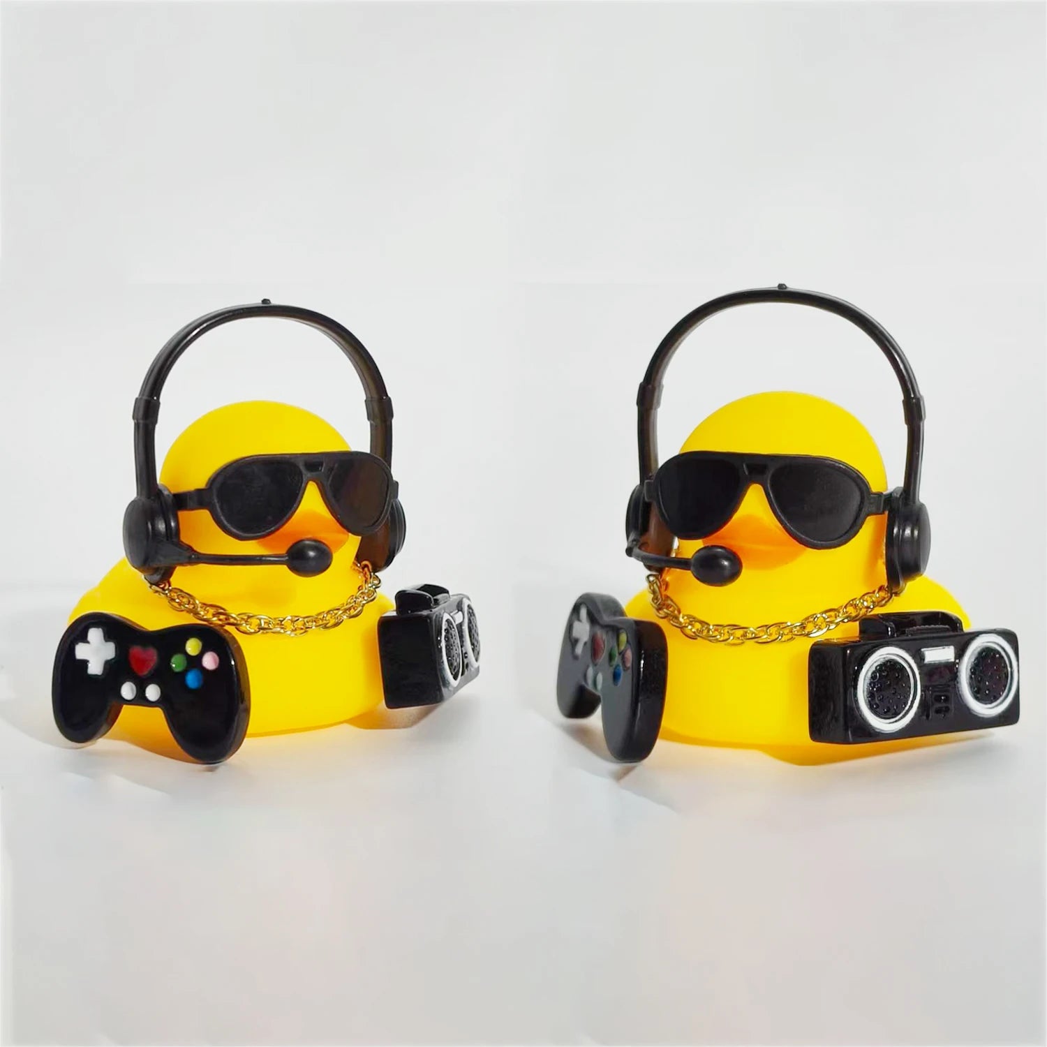 Cool Hip Hop Music Duck Car Decorations Rubber Ducks Cute Dashboard Rubber Ducks for Car Ornament with Headphone Game Player