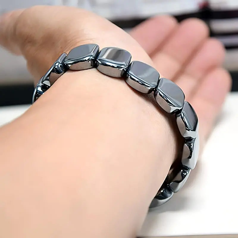Men's Black Beaded Stretch Bracelet