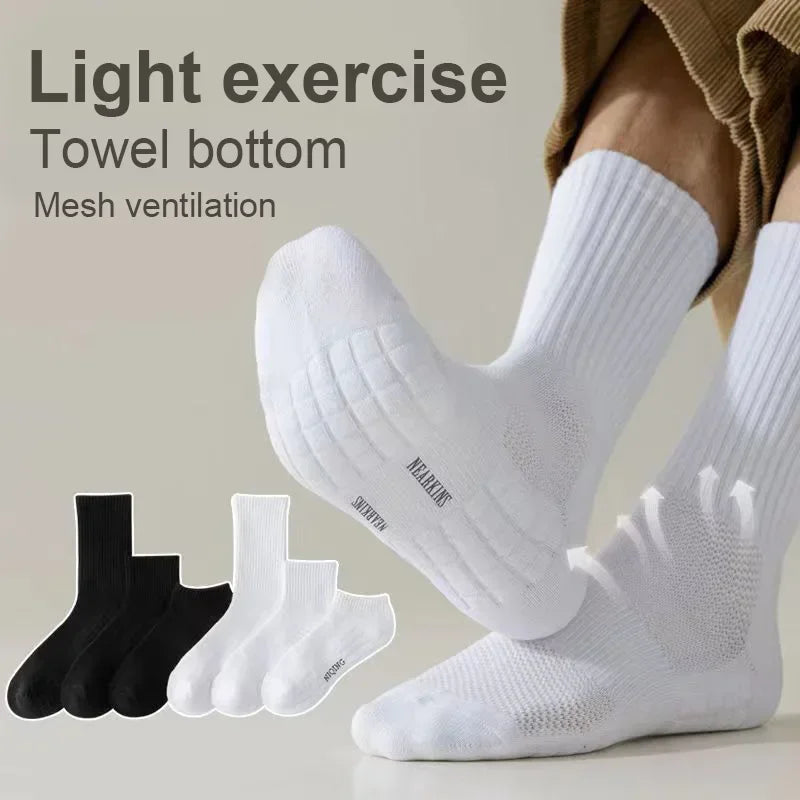 Men's Terry-Cushioned Sports Socks – 3 Heights, 1 or 4 Pairs