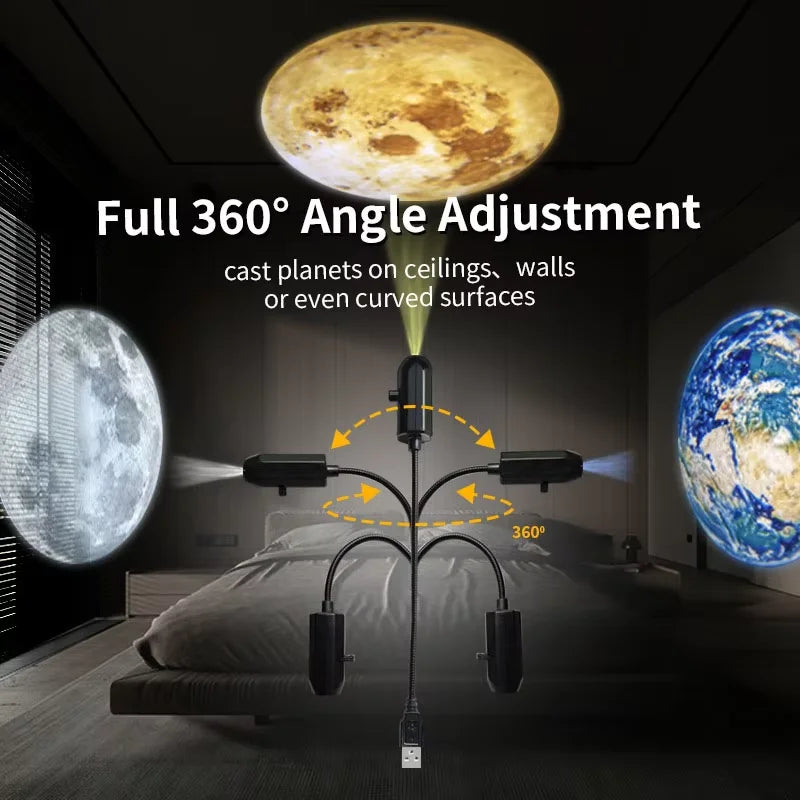 Planet Projection Night Light – Moon & Earth Ceiling Lamp for Kids Bedroom Decor