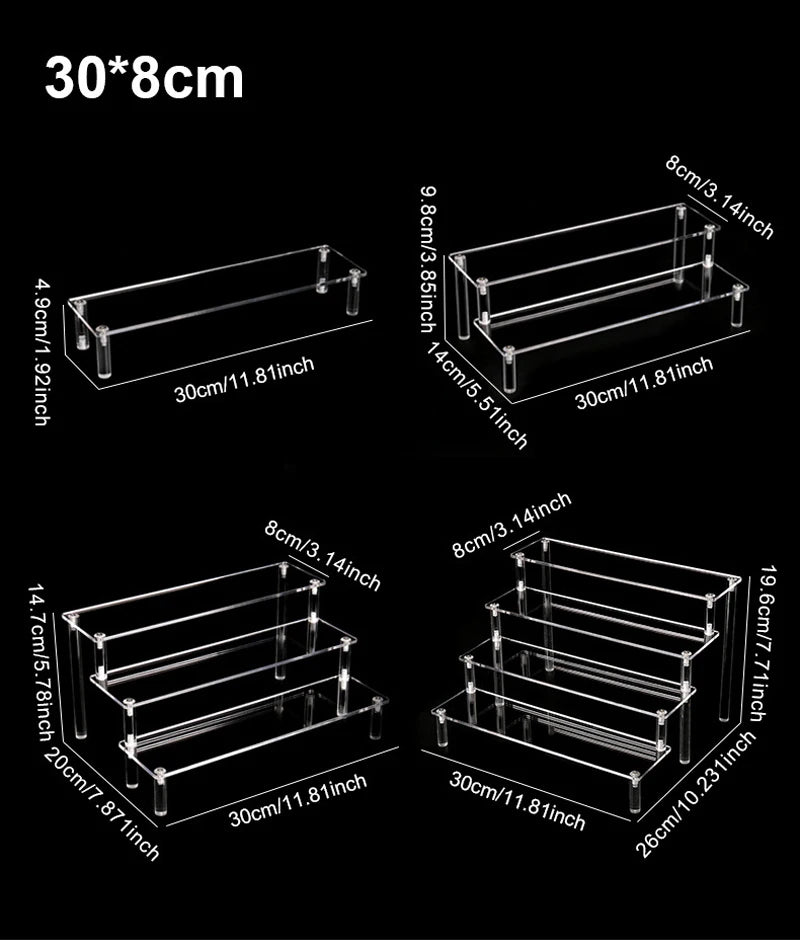 Clear Acrylic Display Stand – 1 to 4 Tier Riser Rack for Figures, Cupcakes, Perfume & Collectibles