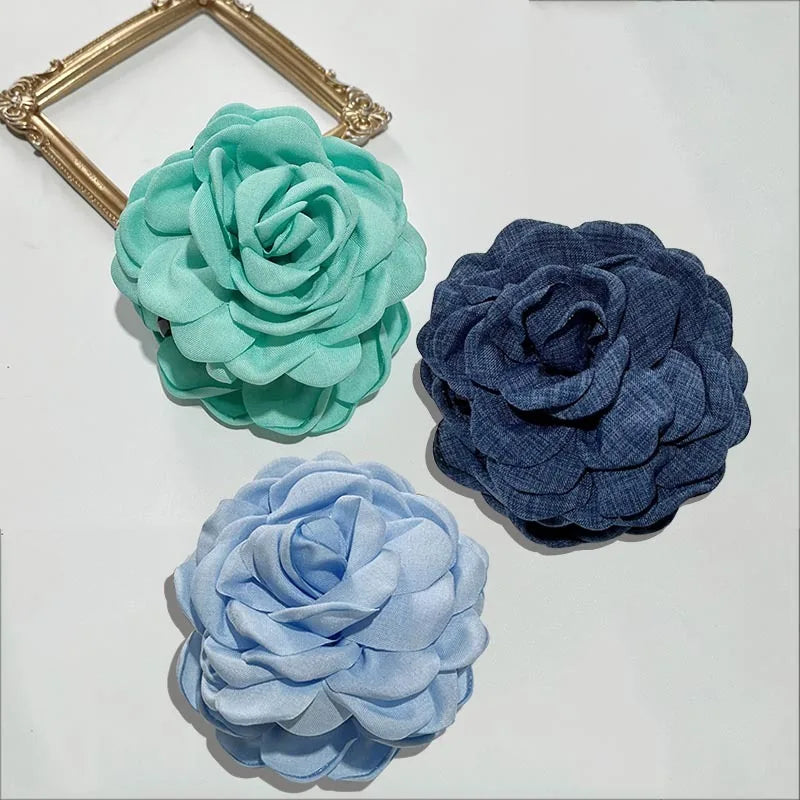 French Fabric Rose Hair Claw Clips – Floral Barrette for Women & Girls, All Seasons