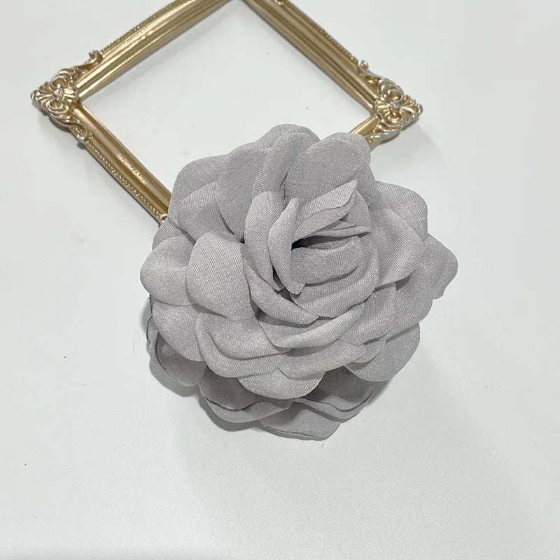 French Fabric Rose Hair Claw Clips – Floral Barrette for Women & Girls, All Seasons