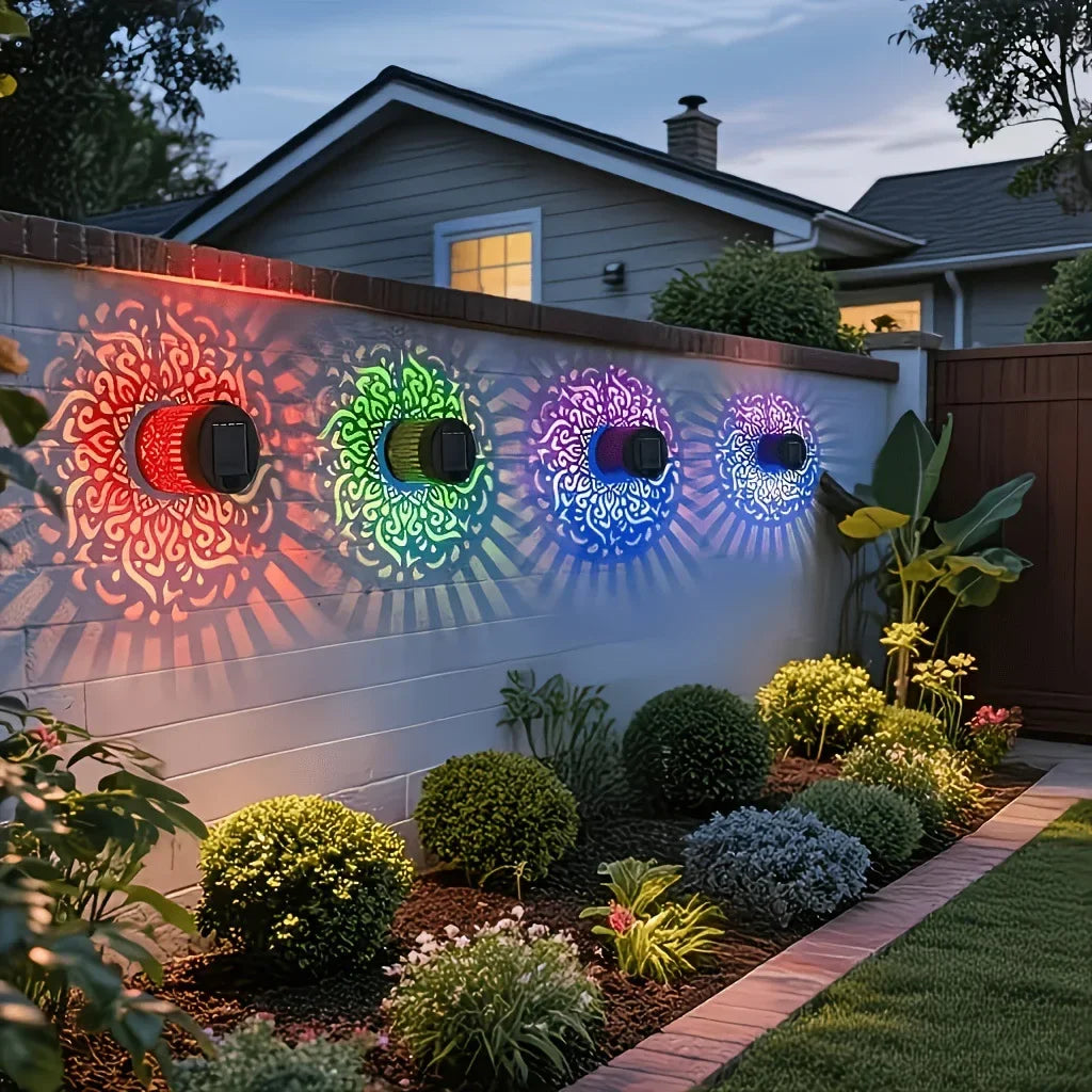 Solar Mandala Sonnenblumen Projektor Wandleuchte Außen Garten Dekoration Landschaftslicht für Terrasse Garten Anwesen Veranda Hof