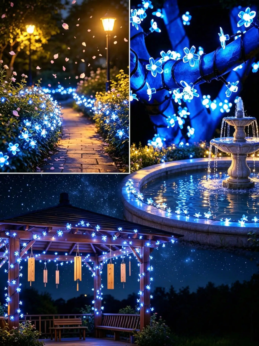 12m/7m/5m Solar-Powered Cherry Blossom Outdoor Decorative String Lights, Suitable for Use with Garden Furniture.