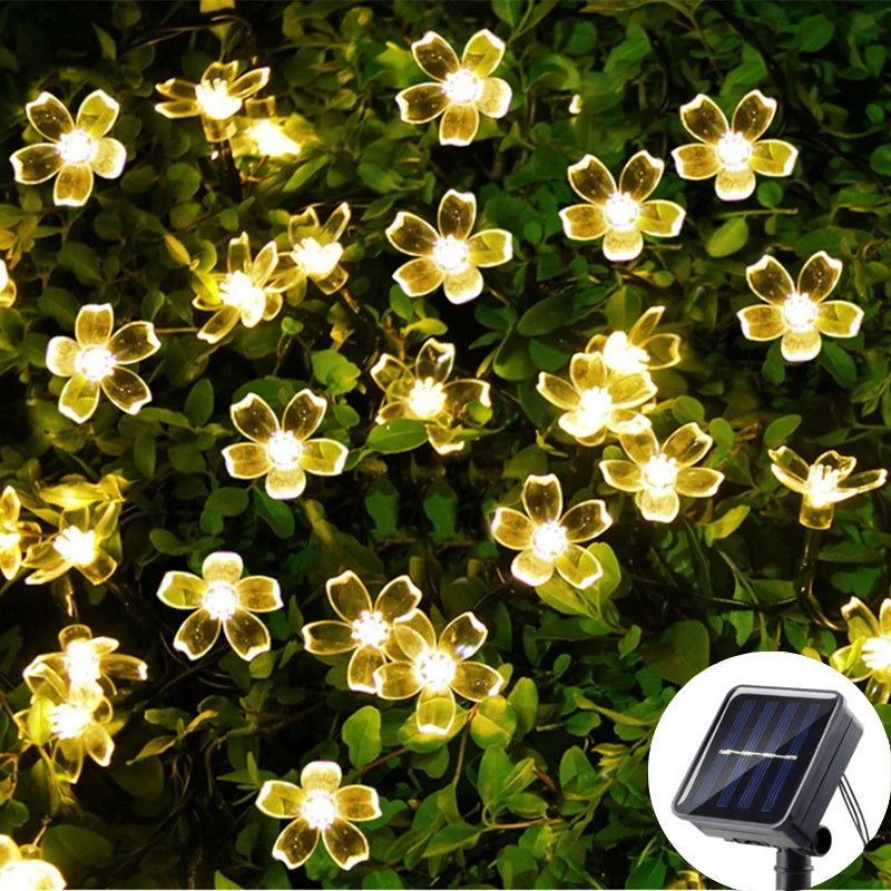 5/7/12M Solar Flower Fairy Light Strings Outdoor Illumination for Yard, Wedding Party and Household Festival Decoration