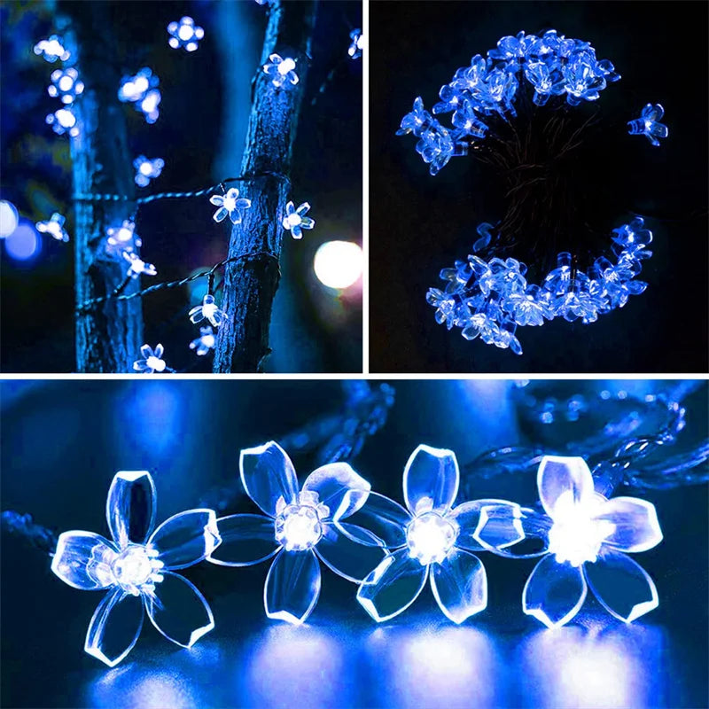 Solar Cherry Garden Blossom Flower Lights Garlands String Lights Solar Outdoor Waterproof Christmas Decoration Lamp
