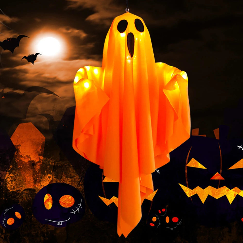 Light-Up Hanging Ghost – White or Orange Halloween Decoration
