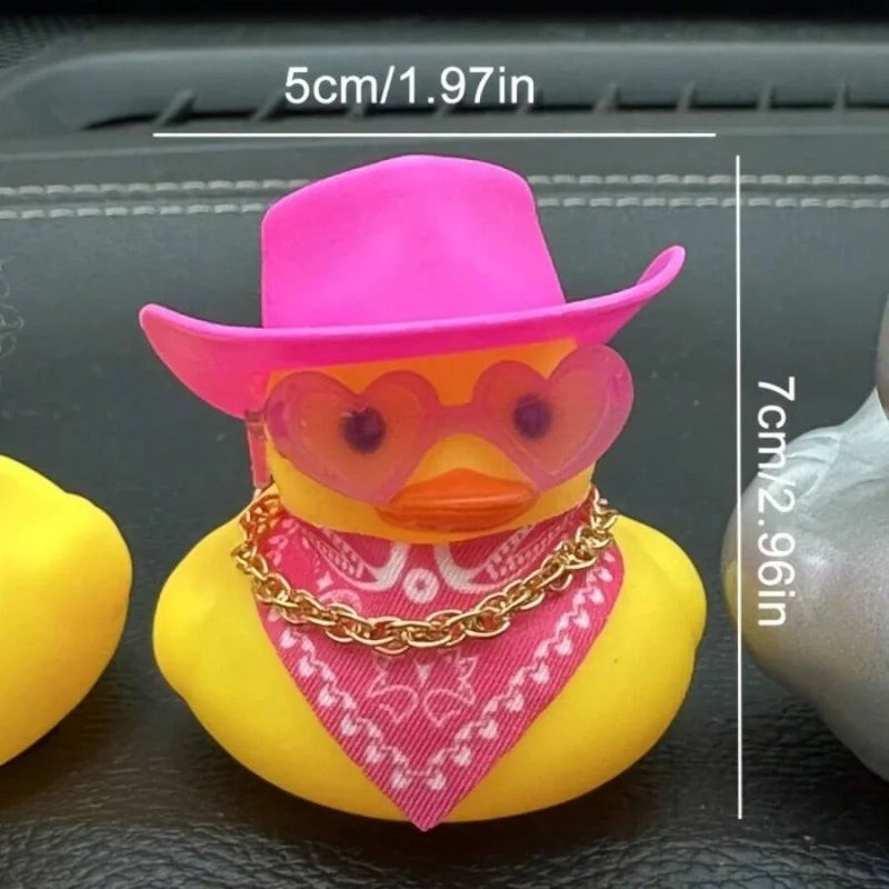 1pc Denim Duck Car Dashboard Decor - Cute Duck Wearing Hat, Sunglasses & Necklace, Non-Slip Adhesive Mat For Cars & Trucks