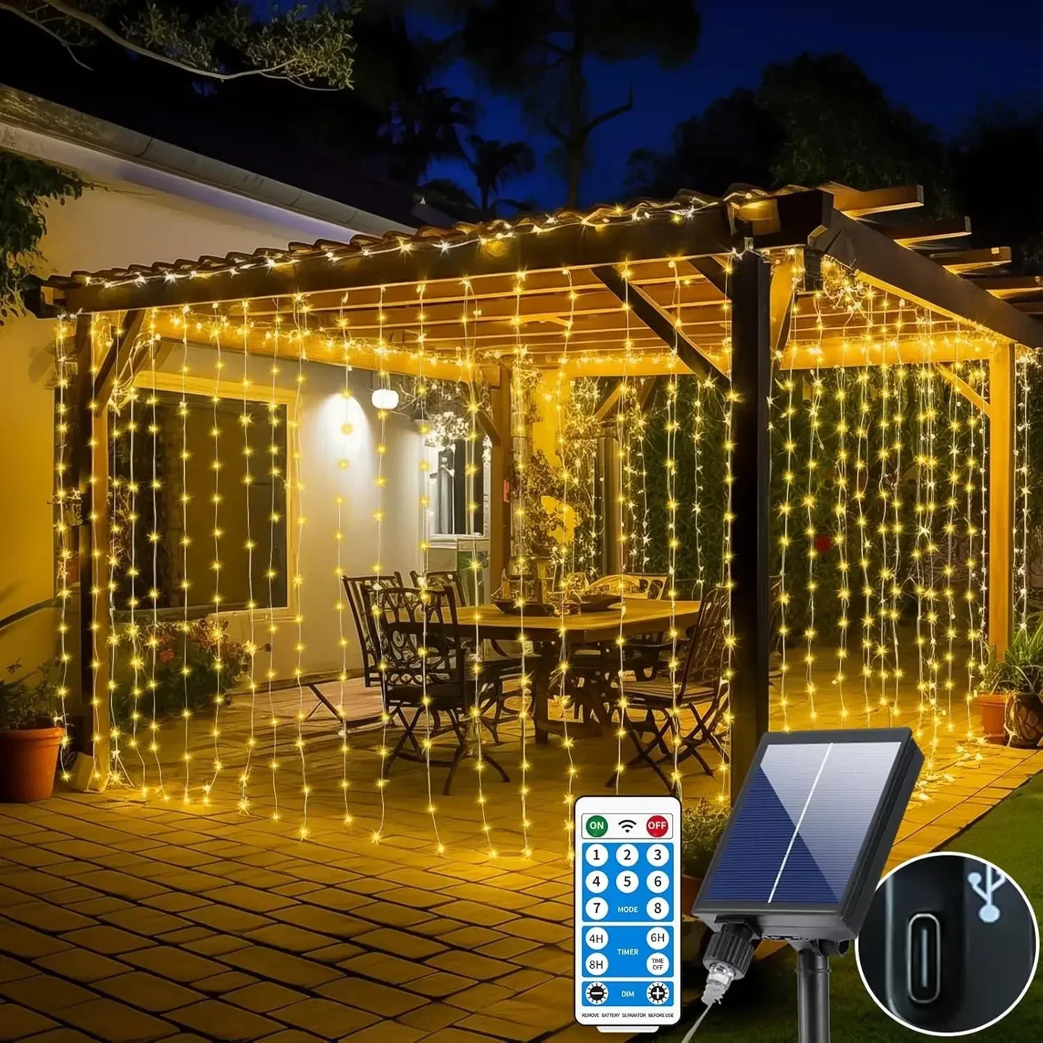 Solar Curtain String Lights 3x3M 300LED Fairy Holiday Decorations Christmas Birthday  for Party Garden Home Wedding Decoration