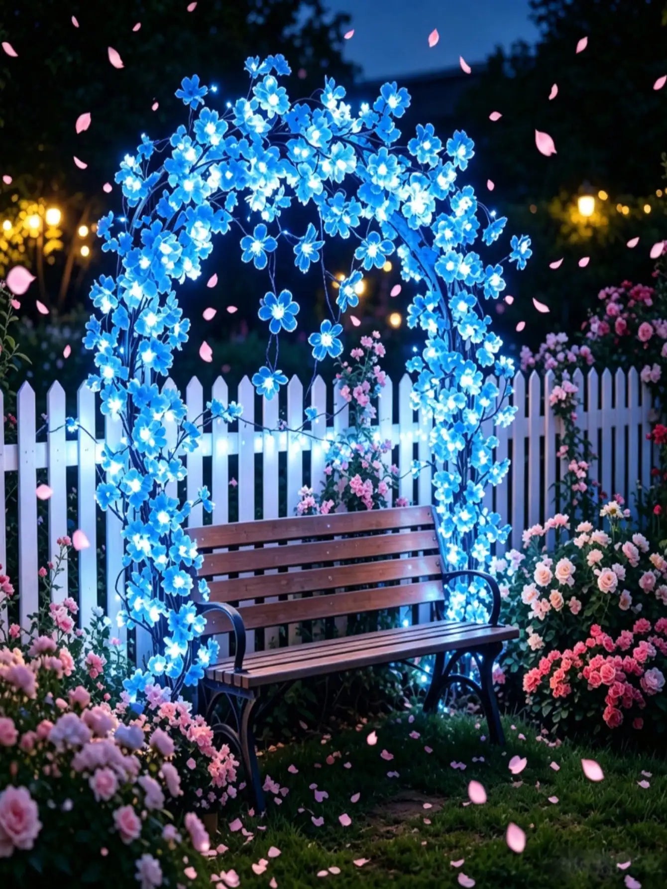 12m/7m/5m Solar-Powered Cherry Blossom Outdoor Decorative String Lights, Suitable for Use with Garden Furniture.