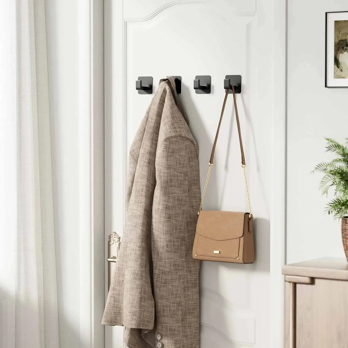 Black Aluminum Adhesive Wall Hooks – 1–4 Piece Options