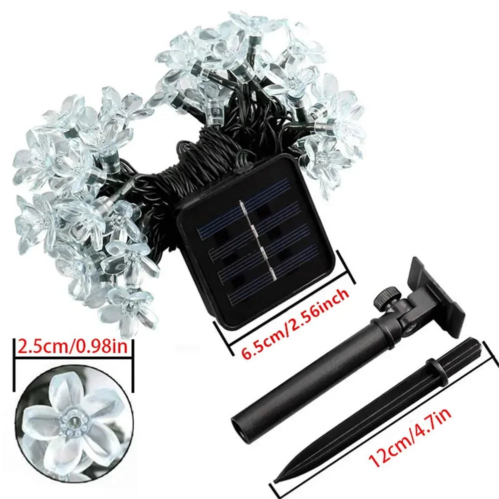 Solar Lichterkette Sakura-Girlande Pfirsichblüten Kirsche LED-Lampe für Hochzeitsfeier Garten Weihnachten Outdoor Deko 5/7/12M