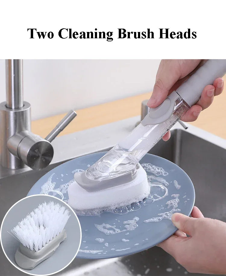 Soap-Dispensing Dish Brush with Scraper
