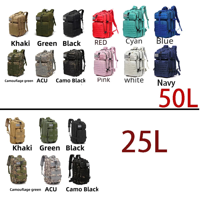 Tactical Backpack with MOLLE Webbing – 25L or 50L