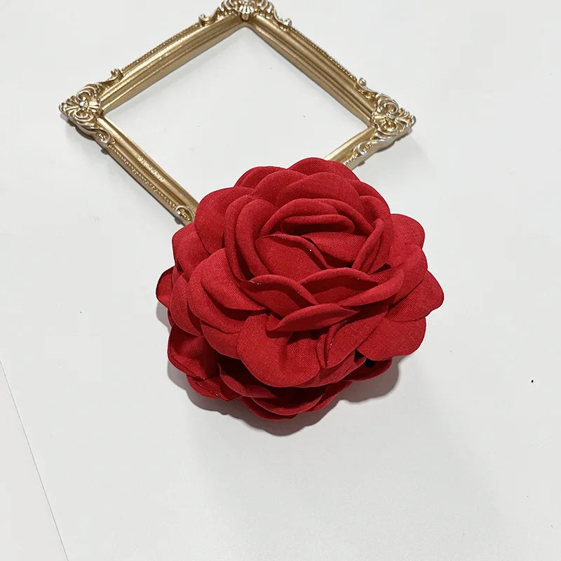 French Fabric Rose Hair Claw Clips – Floral Barrette for Women & Girls, All Seasons