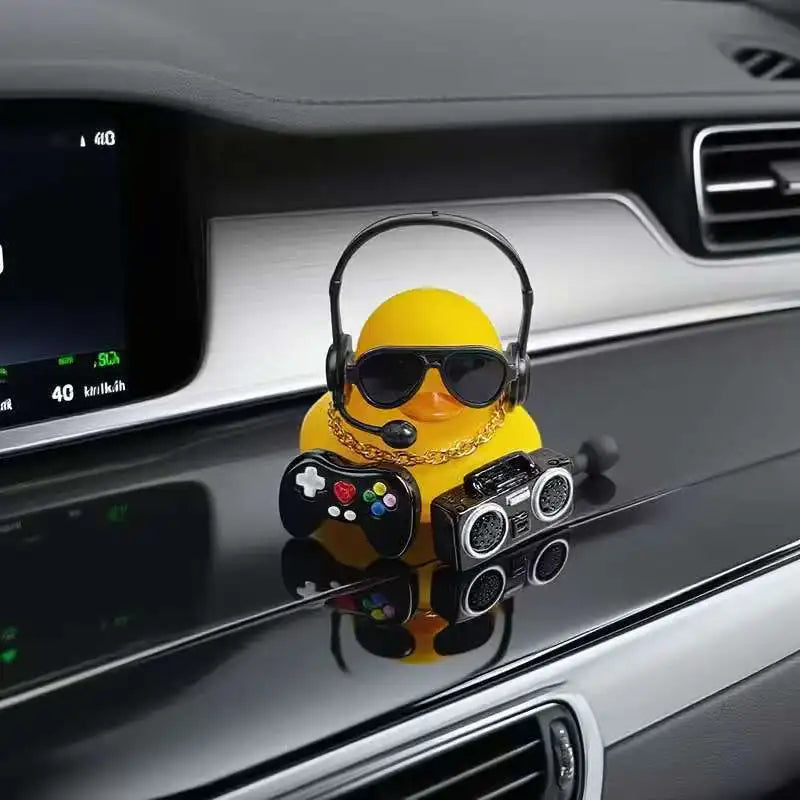 Cool Hip Hop Music Duck Car Decorations Rubber Ducks Cute Dashboard Rubber Ducks for Car Ornament with Headphone Game Player