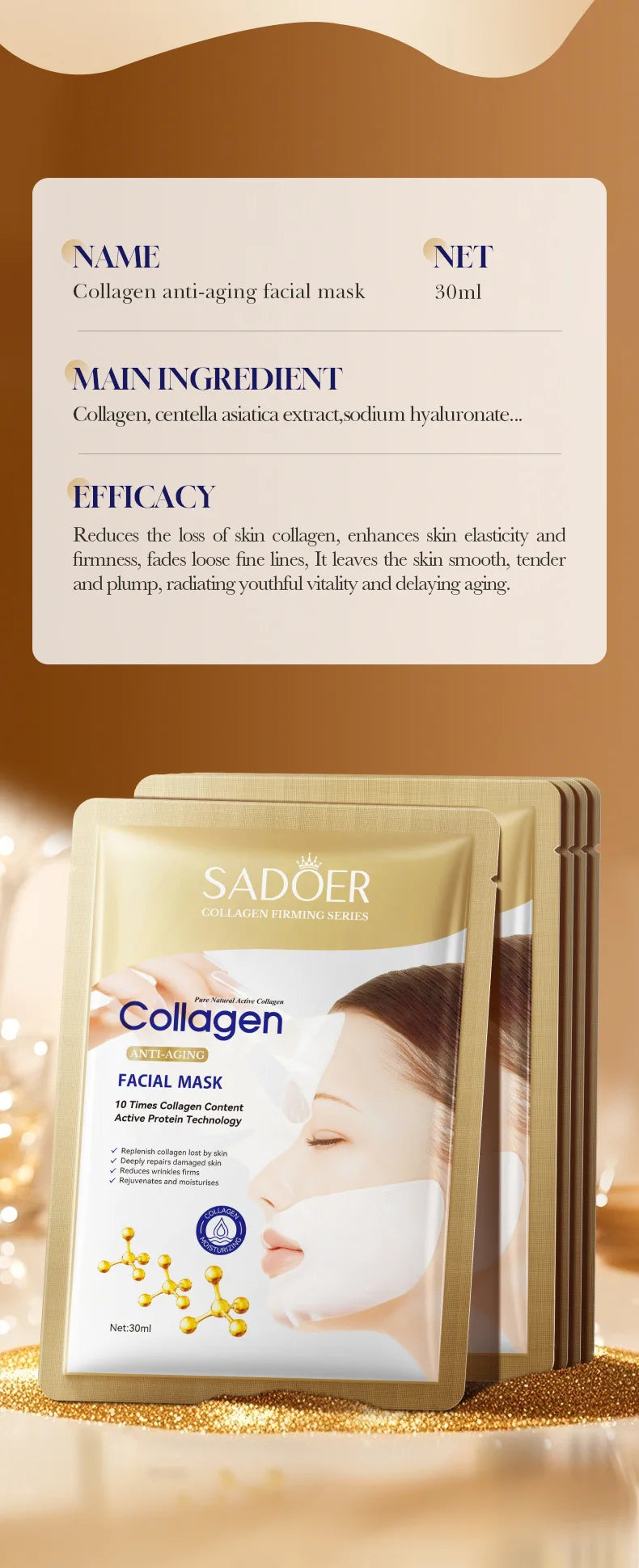 Korean Collagen Anti Wrinkle Facial Mask Fade Fine Lines Anti Aging Firm Skin Moisturizing Brightening Skincare Mask