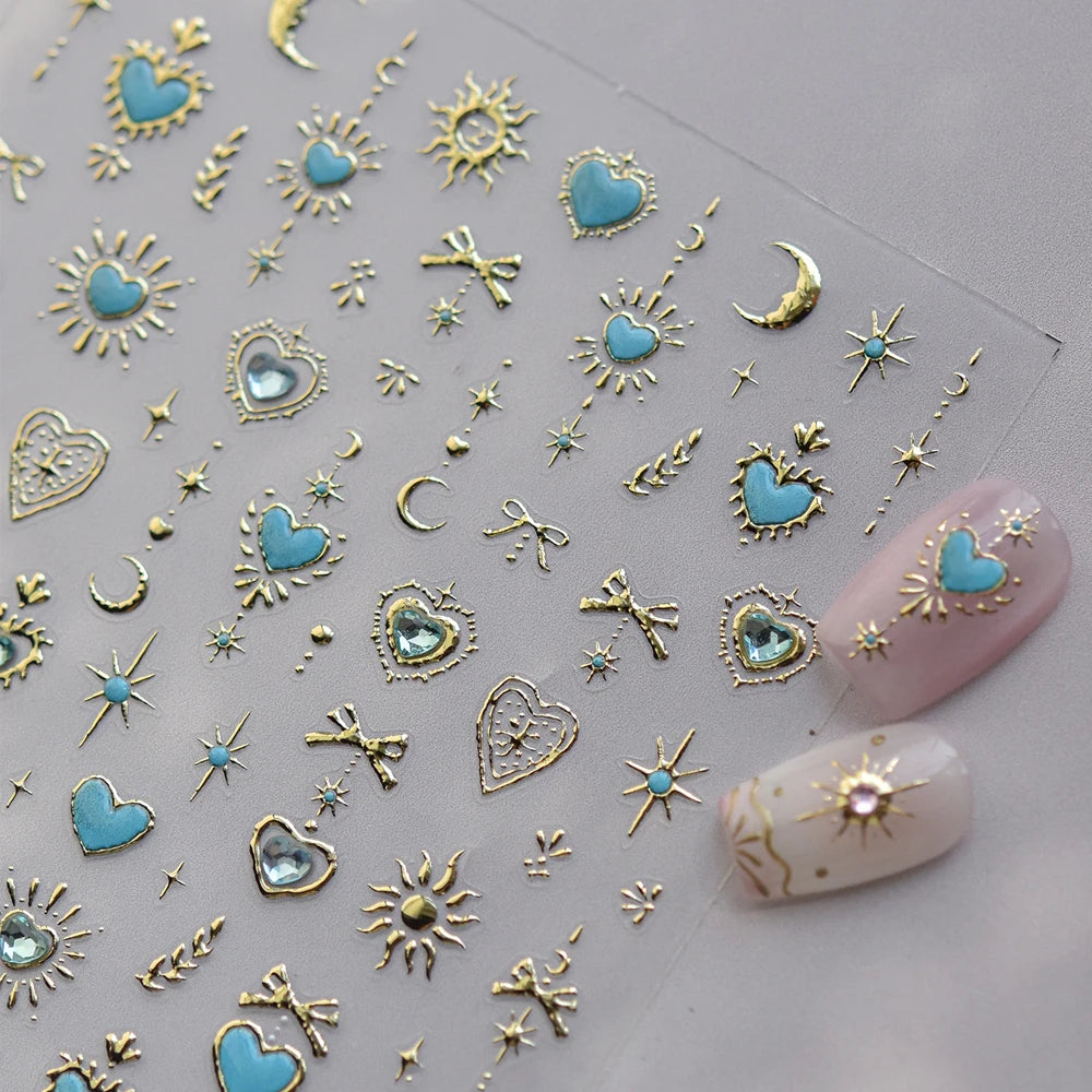 5D Luxury Nail Art Stickers – Gold Gemstone & Courtly Pattern Manicure Decals
