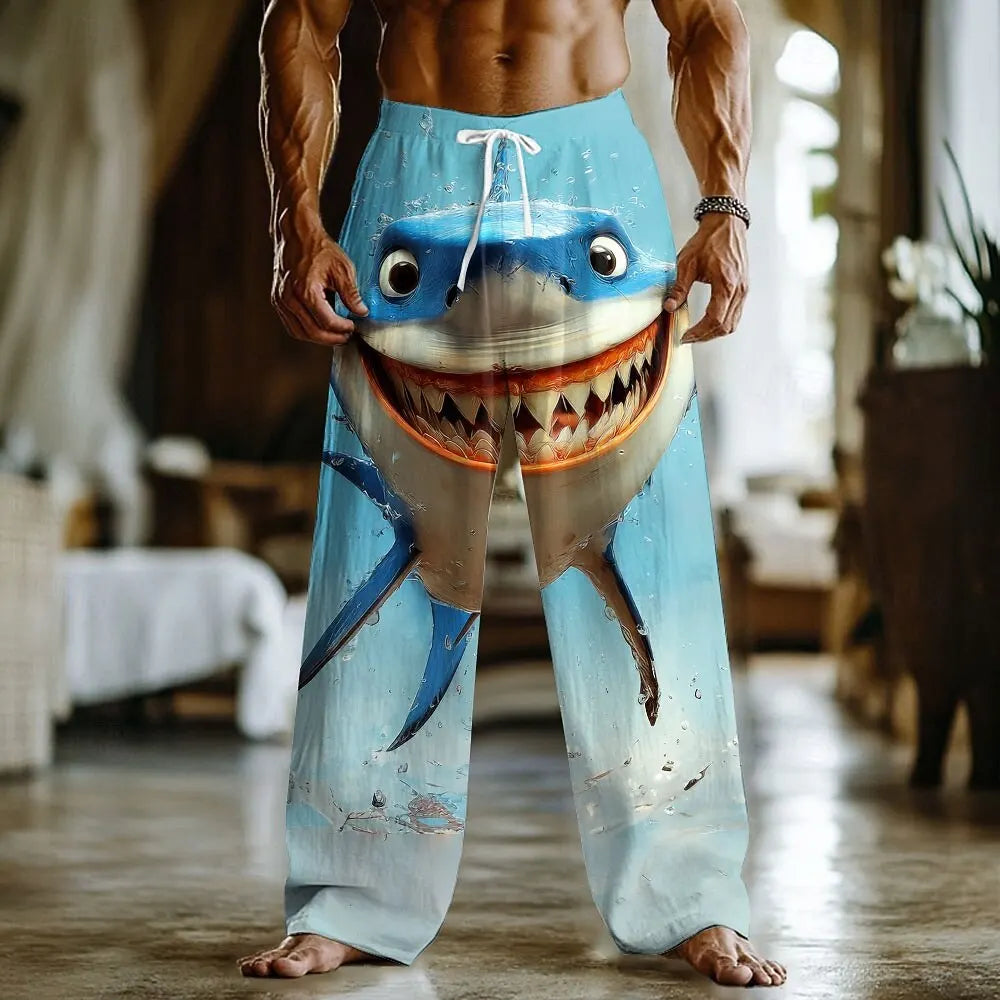 Men's 3D Animal Shark Sea Trousers Baggy Pants Casual Pants Mid Waist Funny Style Elastic Drawstring Waist Pants Fall Spring