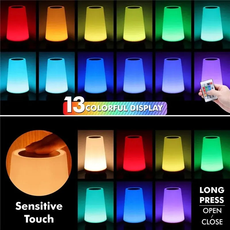 13-Color Rechargeable Night Light with Touch & Remote Control