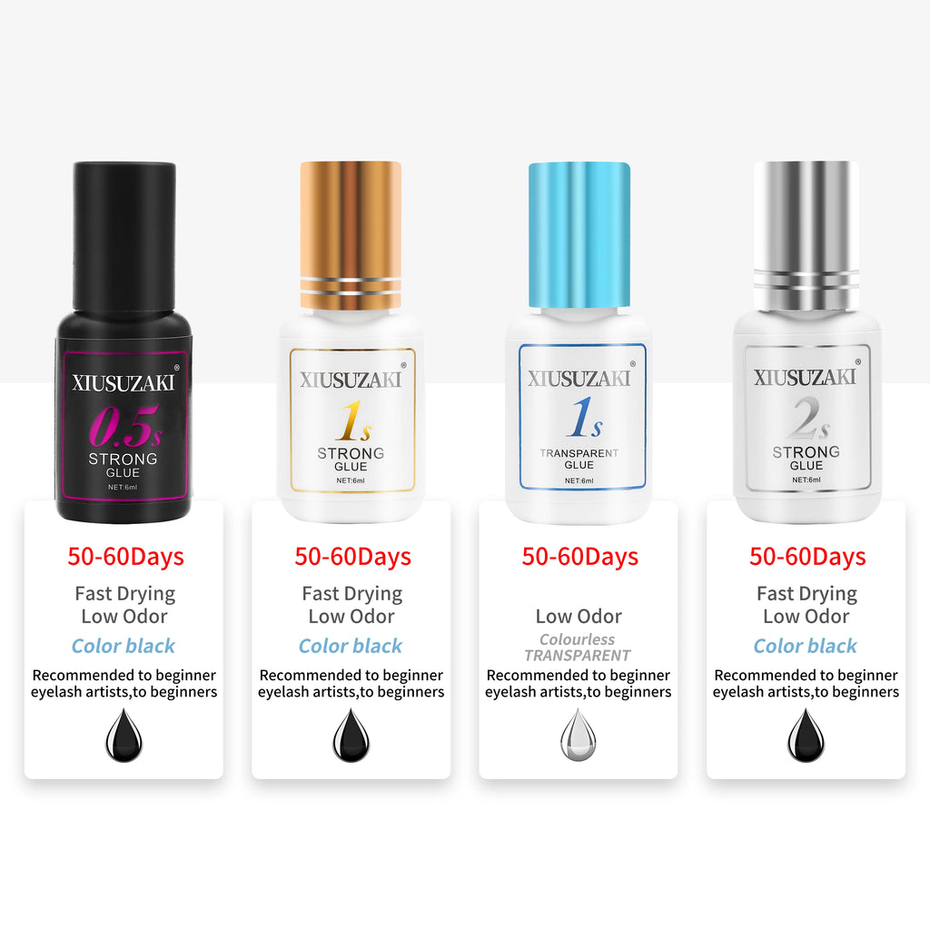 XIUSUZAKI Lash Extension Adhesive – Black, Clear & UV Options, 6 mL
