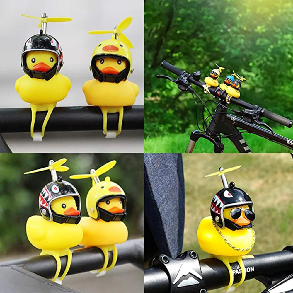 Motorrad Nette Wind-brechende Ente Fahrrad Kleine Gelbe Ente mit Helm Luftschraube Auto Innendekoration Deko Zubehör
