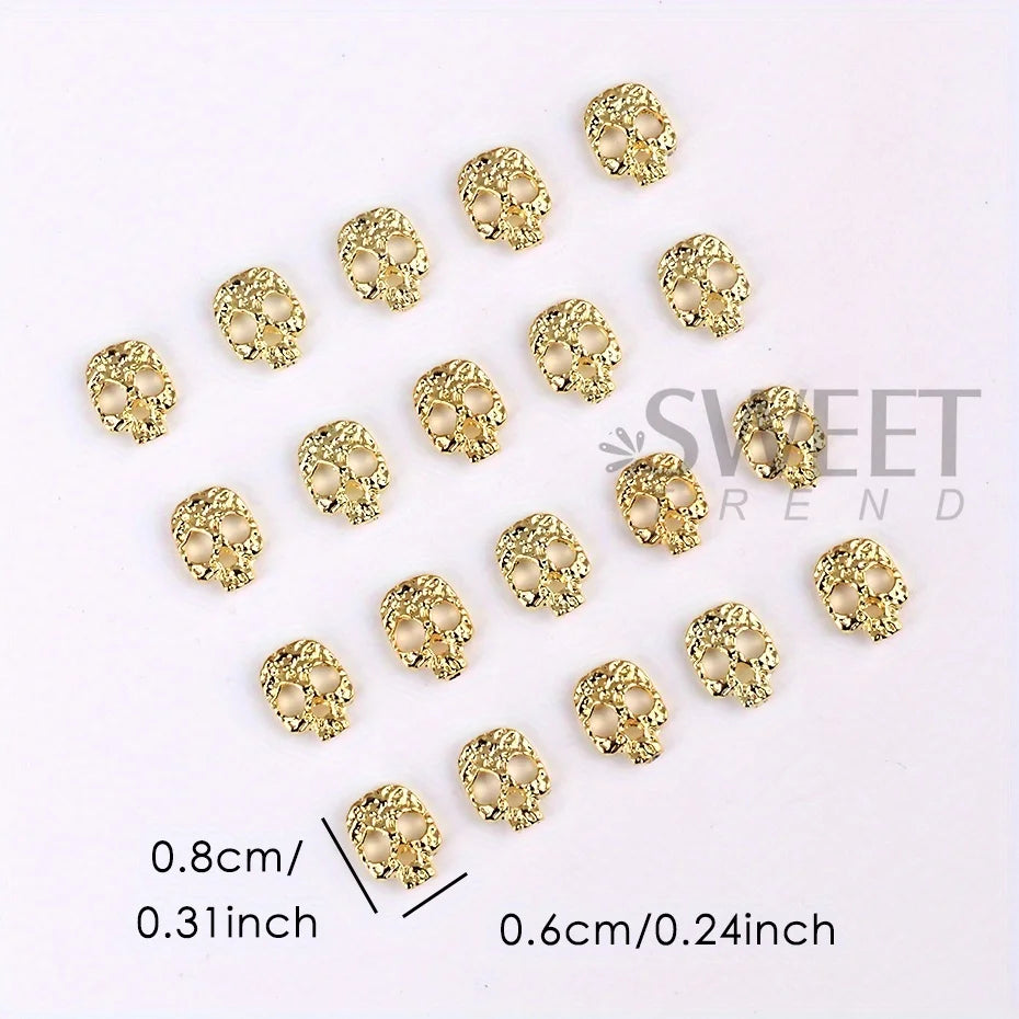 20pcs Alloy Skull Nail Charms Decoration Punk Gothic Skeleton Design Metallic Halloween Holiday 2025 Design Manicure Accessories