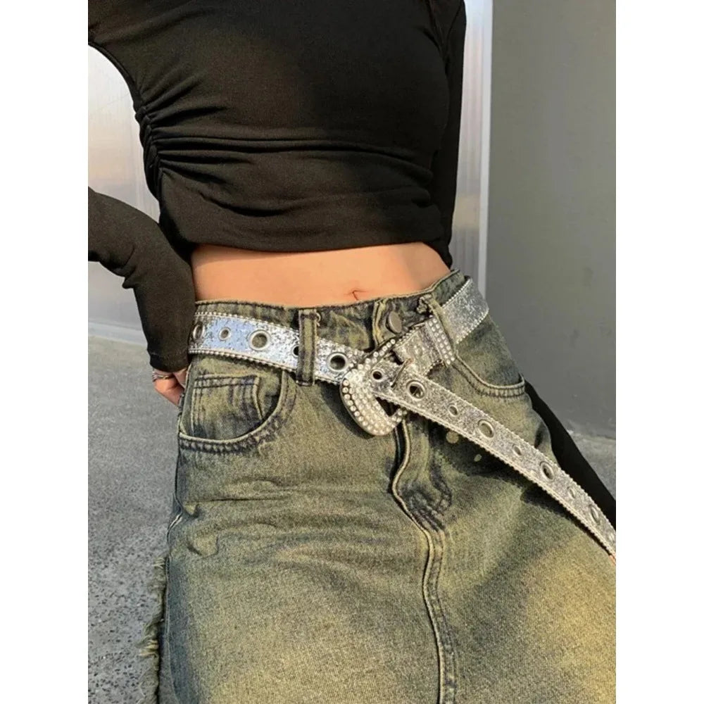 Women’s Rhinestone Western-Style Faux Leather Belt